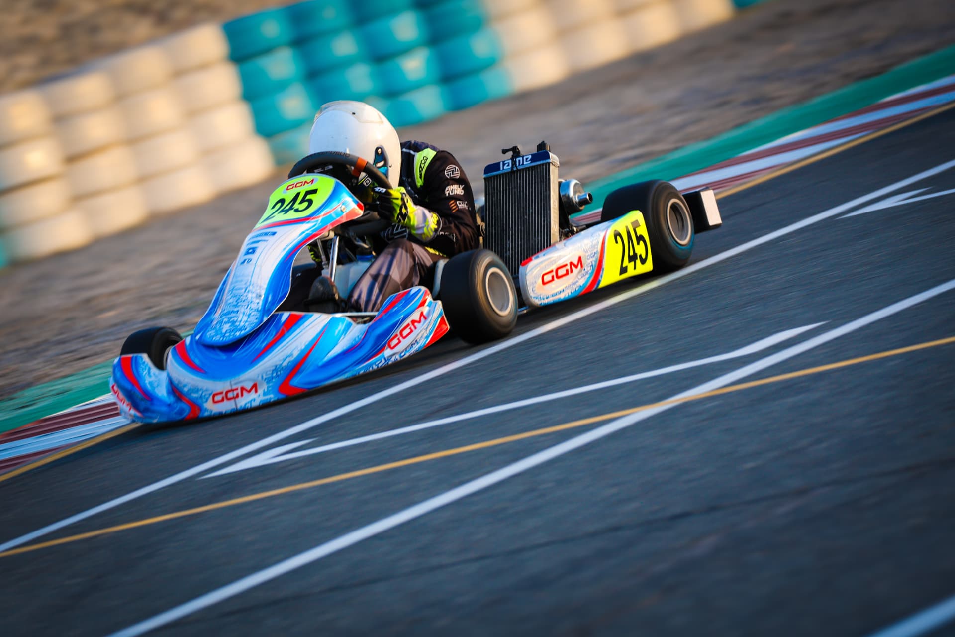 Amani leaning kart 245 into a corner